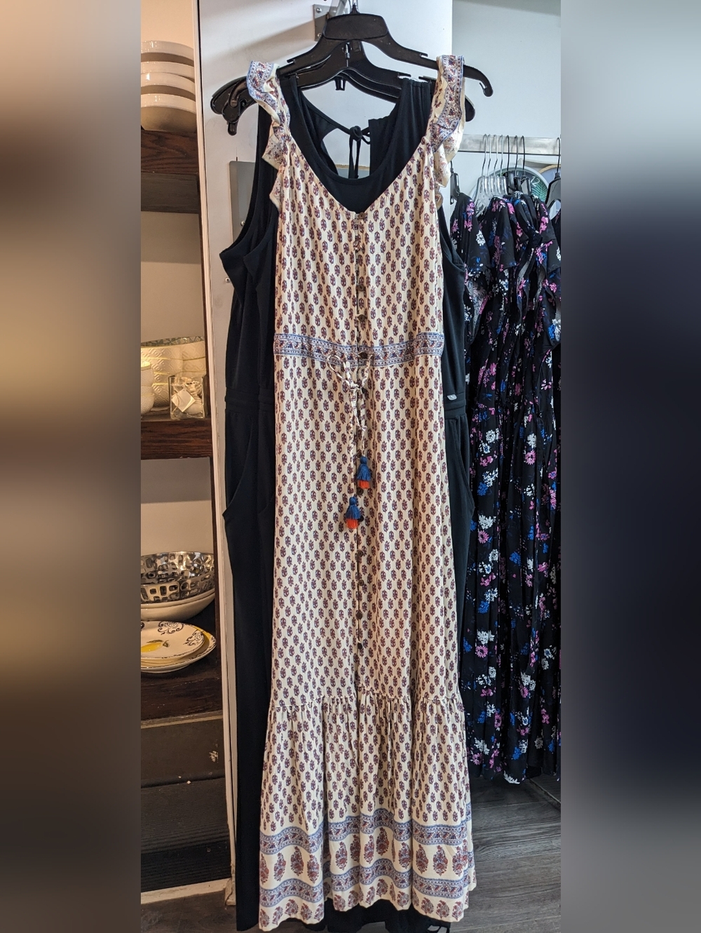 Raga Cream and Blue Boho Tassel Maxi Dress On And Just Like That